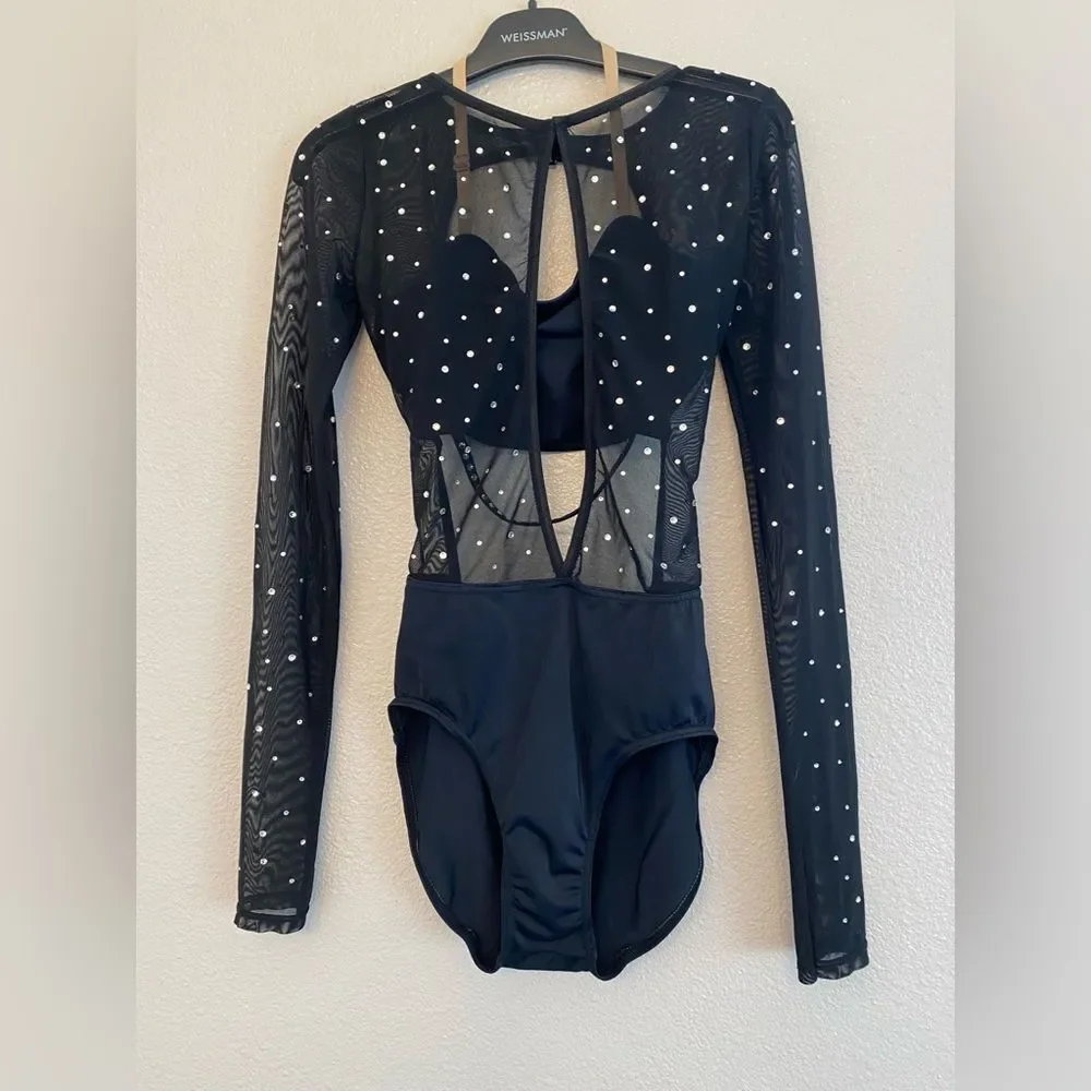 WEISSMAN solo Ivy Sky Swarovski crystal Dance Costume black leotard MT10436 SA